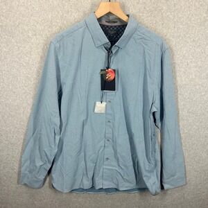 Ted Baker Button Down Shirt Mens 6 Blue Geometric Print Long Sleeve NWT